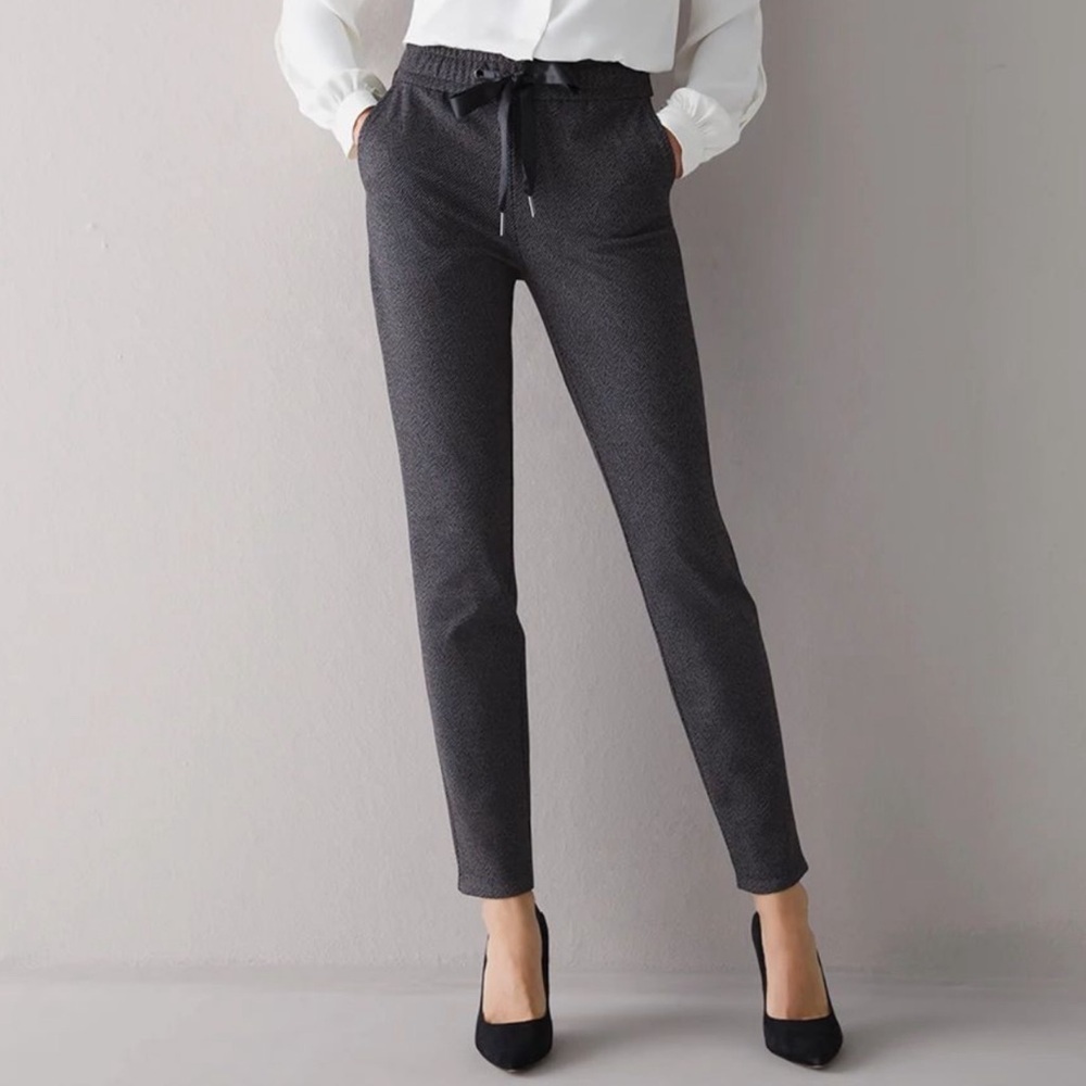 White House Black Market Knit Herringbone Pants with Ribbon Tie Size 4 New